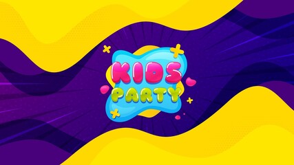 Kids party sticker. Fluid liquid background with offer message. Fun playing zone banner. Children games party area icon. Best advertising coupon banner. Kids party badge shape. Vector
