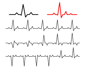 Set Lines heartbeat normal. Line cardiogram heart on white background.