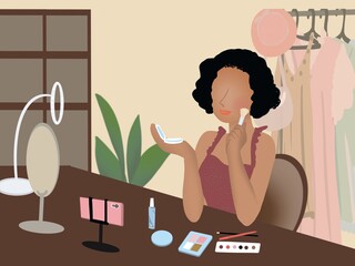 Women are doing live lives teaching social makeup through an online network using smartphones as a tool.  An illustration made with a tablet.