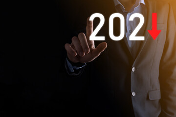 Plan business negative growth in year 2021 concept. Businessman plan and increase of negative indicators in his business, decline down business concepts.