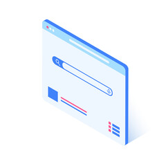 3d web page with a search bar. The concept of finding information on the Internet.Vector illustration in modern isometric style. Isolated on white background