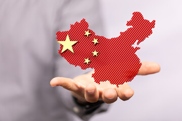 Peoples Republic of China Flag in Map 3d Illustration.
