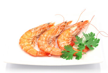 Fresh shrimp isolated on white background seafood tiger prawn