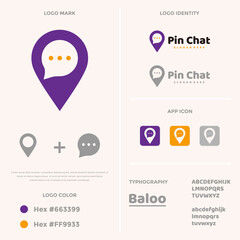 Pin with bubble chat branding logo vector template