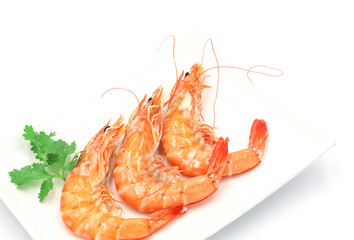 Fresh shrimp isolated on white background seafood tiger prawn
