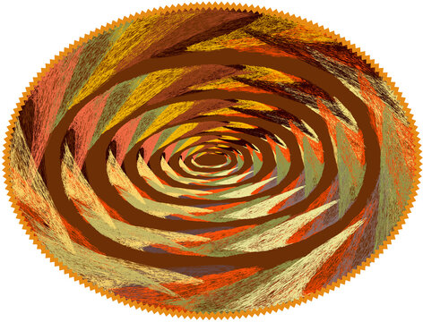 Oval mat, carpet, rug, tapestry , napkin , serviette with colorful  fractal ellipse weave elements and zigzag fringe isolated on white