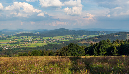 View from Mala Kycera hill in Moravskoslezske Beskydy mountains in Czech republic