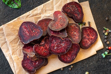 Dry beef sausage veal mahan dry-cured horse meat snack healthy meal top view copy space food background rustic top view