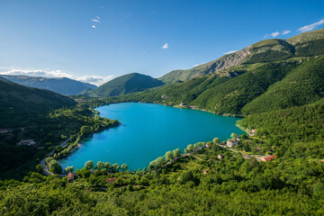 Naklejka na ściany i meble heart shaped lake, lake of Scanno, Scanno, L'Aquila, Italy