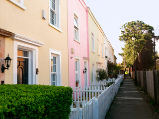 Pastel coloured houses in Spring