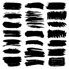 Black brush strokes, collection abstract scandinavian style isolated on white background grunge texture. Card design elements paint stain template frame for your text, copy space. Vector