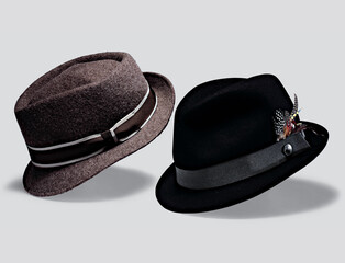 Elegant hats for man for all seasons. Studio shoot.