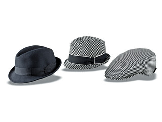 Elegant hats for man for all seasons. Studio shoot.