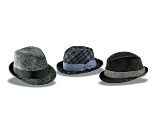 Elegant hats for man for all seasons. Studio shoot.