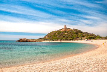 Sardegna, splendida spiaggia di Su Portu, Chia,  a Domus de Maria, Italia