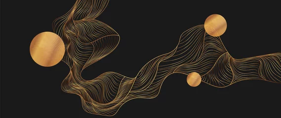 Deurstickers Gouden abstracte lijn kunsten achtergrond vector. Luxe behangontwerp voor prints, muurkunst en woondecoratie, omslag- en verpakkingsontwerp. © TWINS DESIGN STUDIO