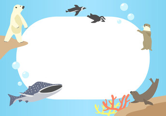 海の生き物のフレーム　横向き © kimomaru