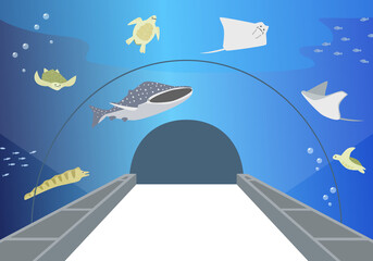 トンネル型水槽のイラスト