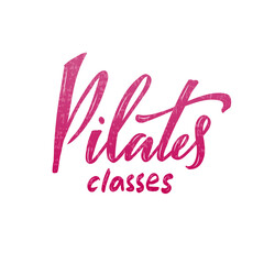 Fototapeta na wymiar Vector illustration of pilates classes creative lettering for banners, posters, catalogs, article headlines, product design, clothing labels. Handwritten calligraphic text for web or print 