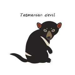 cute Kawaii Australian Tasmanian devil, isolated on white background. Can be used for cards for preschool children games, learning words. Vector