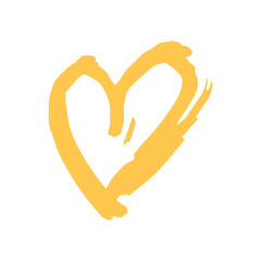 Valentine's Day Greetings Card design paint stain scandinavian style yellow heart isolated on white background. simple art trend of the season. Abstract template frame for your text copy space. Vector