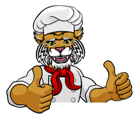 Wildcat Chef Mascot Sign Cartoon Character