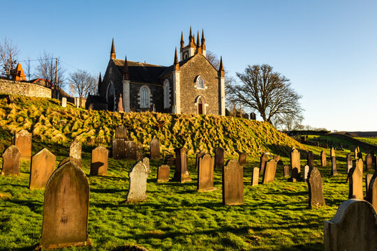 Dalry Parish Church and Graveyard at sunset, Dumfries and Galloway, Scotland