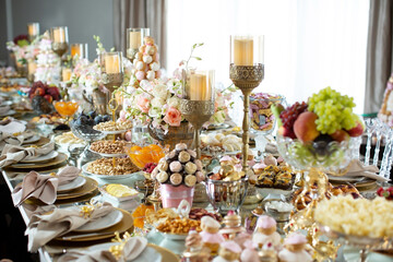 Tables served for special occasion, decorated with flower