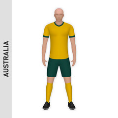 3D realistic soccer player mockup. Australia Football Team Kit template