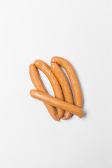 Sausages on white background in studio