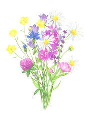 Obraz na płótnie Canvas Watercolor Wildflowers Bouquet