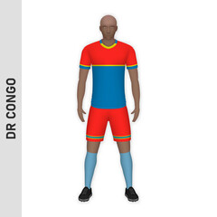 3D realistic soccer player mockup. DR Congo Football Team Kit template