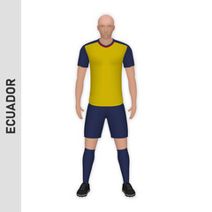 Fototapeta premium 3D realistic soccer player mockup. Ecuador Football Team Kit template