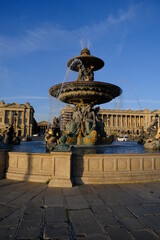 The fountain of the square "Place de la Concorde". Paris march 2021.