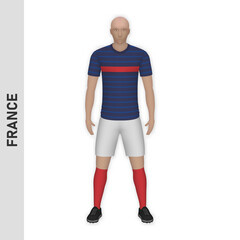 3D realistic soccer player mockup. France Football Team Kit template