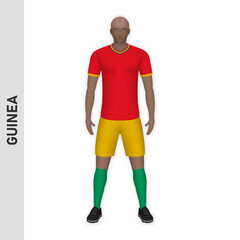 3D realistic soccer player mockup. Guinea Football Team Kit template