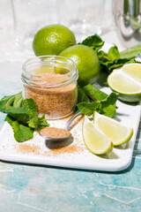 ingredients for mojito cocktail, vertical