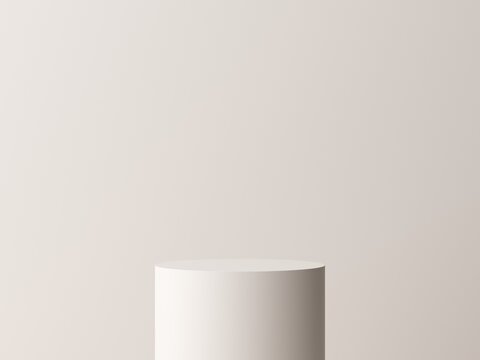Light color studio with geometric shape, podium on the floor. Platform for product presentation, mockup background. Abstract composition in minimal design, 3D illustration © Washdog
