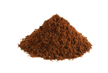 Coffee powder (ground coffee beans) isolated on the white background.