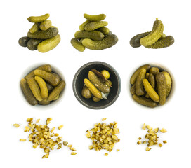 Diced Pickled Gherkins or Chopped Cucumbers Isolated on White