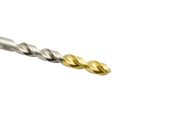 Golden head of twist drill on white background with clipping path