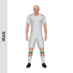 3D realistic soccer player mockup. Iran Football Team Kit template