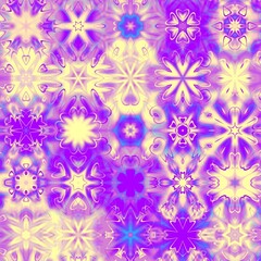 Christmas decoration, lots of fractal stars in purple and yellow 