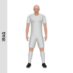 3D realistic soccer player mockup. Iraq Football Team Kit template design