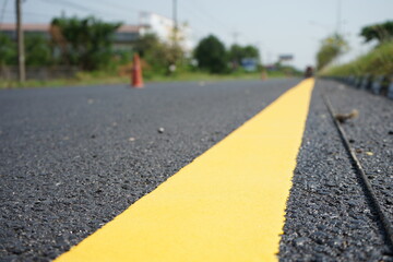 Obraz premium Yellow traffic lines and trees