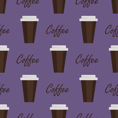 Seamless background with coffee beans and cups.