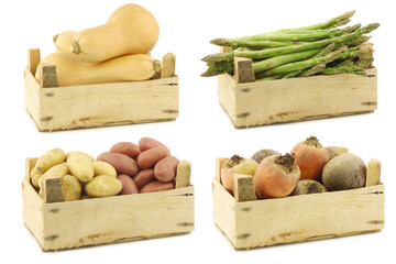 Assorted cooking vegetables in a wooden crate on a white background - Powered by Adobe