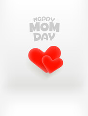 Happy mom day vector card with two red hearts vertical composition