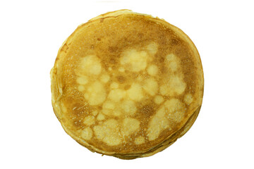 Pancakes on a white isolated background, top view