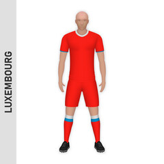 3D realistic soccer player mockup. Luxembourg Football Team Kit template